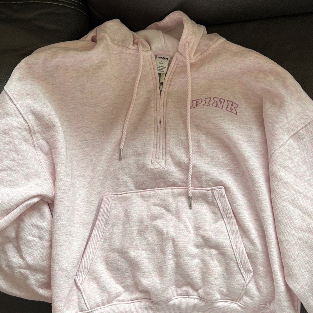 Victoria secret pink sparkle Heather pink fleece hoodie quarter zip sweatshirt